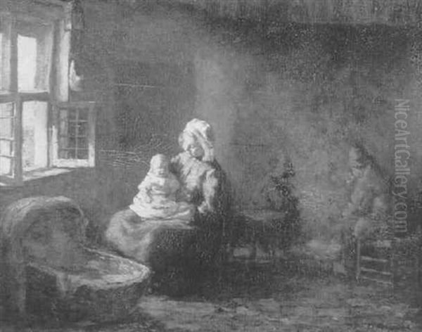 Interior Genre Scene With Mother And Child - view 1