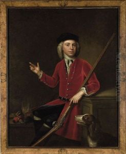 Portrait Of A Young Man, His Gun Under His Left Arm And His Hound By His Side, With A Dead Pheasant And Game Birds On A Ledge Portrait Of A Young Man, His Gun Under His Left Arm And His Hound By His Side, With A Dead Pheasant And Game Birds On A Ledge