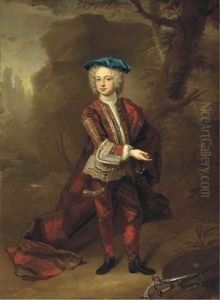 Portrait Of Thomas Osborne, Earl Of Danby, Later 4th Duke Of Leeds And 3rd Viscount Dunblane, In Highland Costume, With A Targe, A Sword And A Pistol Beside Him, In A Landscape