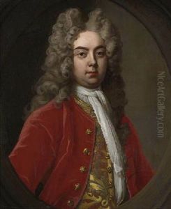 Portrait Of A Gentleman In A Red Coat With A Gold Patterned Waistcoat