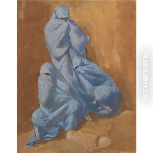 Three Women In Blue Veils