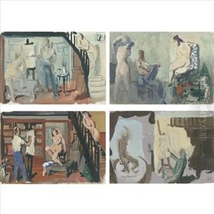 Studies Of The Artist And His Model (4 Works, One 1914, Sgd.) by Alexander Evgenevich Iacovleff