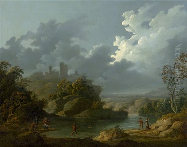 Flusslandschaft Mit Landvolk Bei Aufziehendem Gewitter - view 1