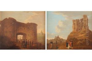 Two Views Of Scarborough Castle, Yorkshire: The Main Gateway With Numerous Figures And The Keep With Tourists And A Soldier (2 Works)