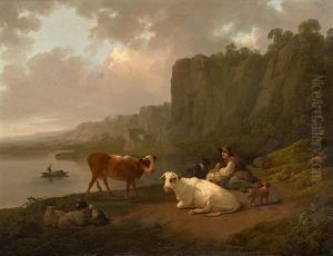Hirte Mit Seinem Vieh An Einer Felsigen Meeresbucht by Julius Caesar Ibbetson