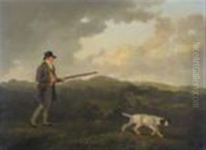 W Danby Esq Of Swinton, Yorkshire, Standing Holding A Gun, A Pointer Nearby