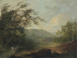 Landscape With A Traveler On Horseback And Ruins In The Distance by Julius Caesar Ibbetson