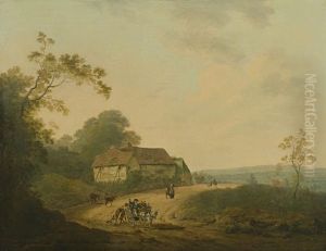 An Extensive Landscape With Travellers On A Road by Julius Caesar Ibbetson