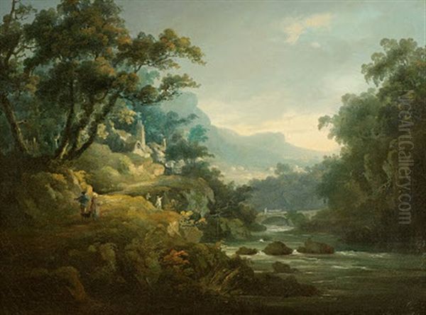 Flusslandschaft Mit Steinbrucke - view 1