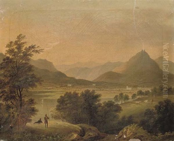A View Of Grasmere, Westmorland, With Figures Fishing In The Foreground And Cattle Beyond - view 1