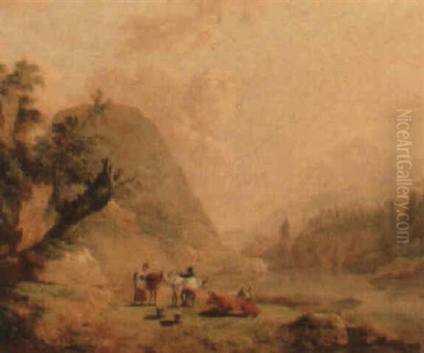 Landscape With Figures And Cattle By A River - view 1