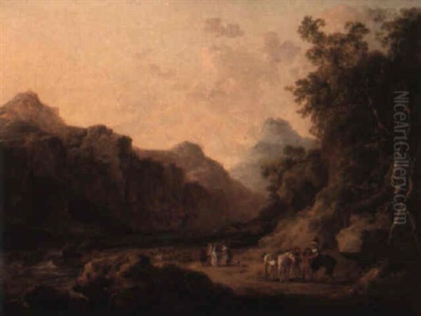 An Extensive Landscape With Elegant Figures Resting By A River - view 1
