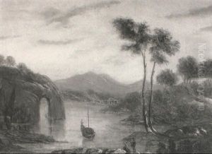 An Angler Before A River With Cattle Grazing An Angler Before A River With Cattle Grazing