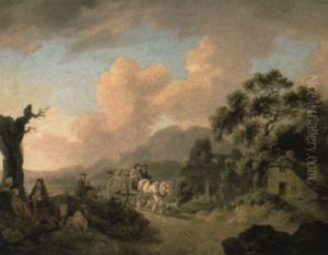 Countryfolk On Their Way To Market With Others Tending Cattle by Julius Caesar Ibbetson