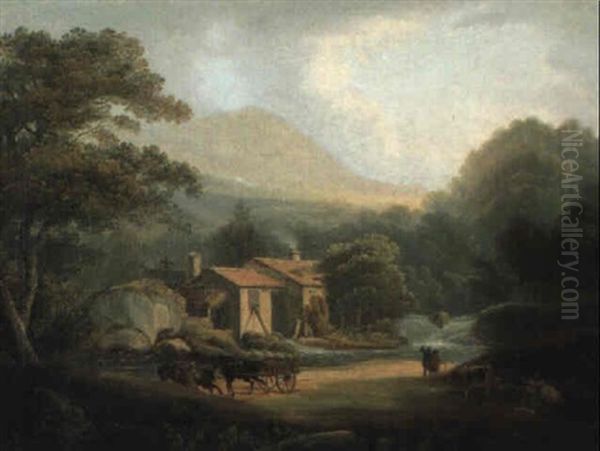 Romantische Landschaft Mit Figuren Und Einem Fuhrwerk - view 1