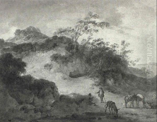 Figures And Donkeys Resting In A Landscape - view 1