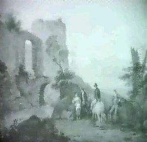 A Man On Horseback With Other Figures In A Ruinous Landscape