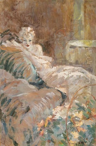 Young Woman Lying On A Couch - view 1