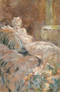 Young Woman Lying On A Couch by Louis Icart