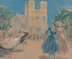 Elegantes Devant Notre-dame De Paris by Louis Icart