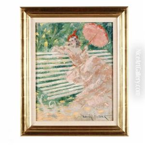 Woman With Parasol by Louis Icart