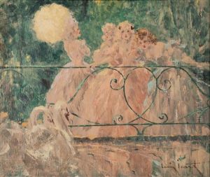 'madchen Am Sommerlichen Schwanenteich', 20. Jahrhundert by Louis Icart