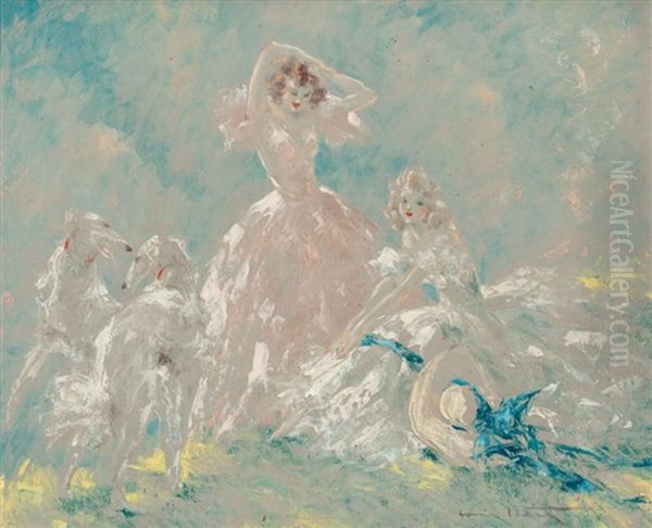 Two Women & Borzois - view 1