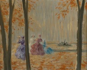 Conversation Pres D'une Fontaine by Louis Icart
