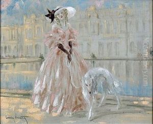 Elegante Au Barzoi A Versailles by Louis Icart