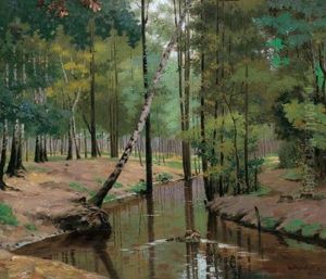 Deep In A Forest With A Running Stream by Karl Bartels
