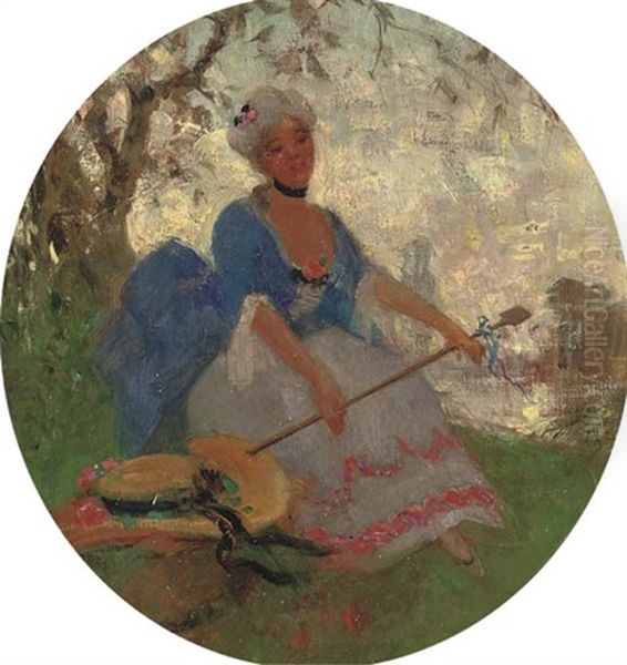 A Shepherdess By A River At Dusk - view 1