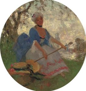 A Shepherdess By A River At Dusk