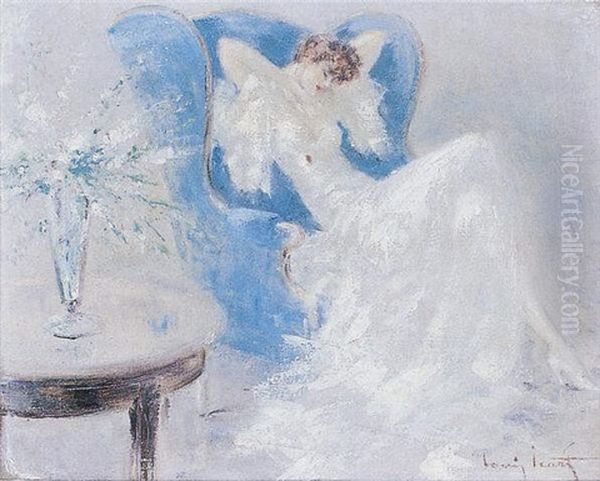 Jeune Femme Dans Un Fauteuil Bleu - view 1