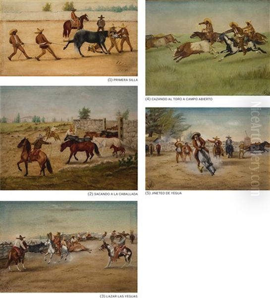 Five Works: Primera Silla, Sacando A La Caballada, Lazar Las Yeguas, Cazando Al Toro A Campo Abierto, Jineteo De Yegua - view 1