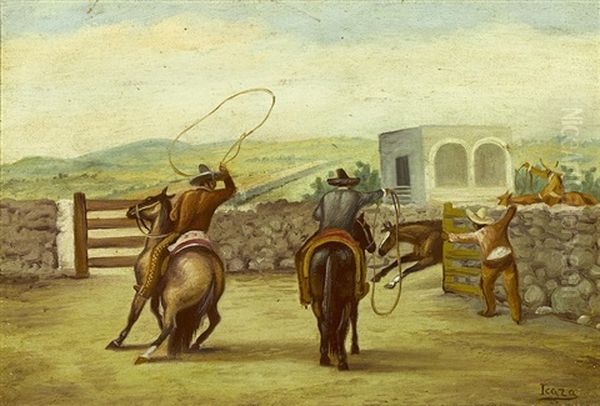 Vaqueros Roping A Horse - view 1