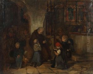 Monch Mit Kindern by Gustav Karoly Igler