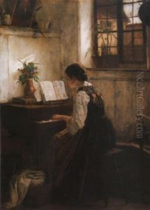 Zongorazo Leany (girl Playing By The Piano) by Gustav Karoly Igler