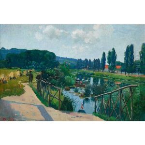 Sommerliche Flusslandschaft Mit Anglern by Jean Daniel Ihly