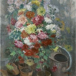 Stilleben Mit Prachtigen Dahlien Und Giesskanne