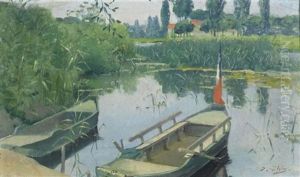 Weiherlandschaft Mit Zwei Ruderbooten by Jean Daniel Ihly