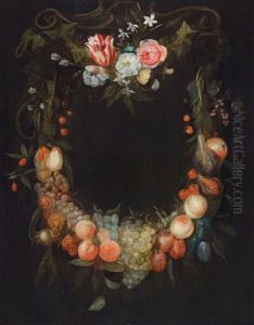 Eine Blumen- Und Fruchtegirlande Um Eine Kartusche by Catharina Ijkens