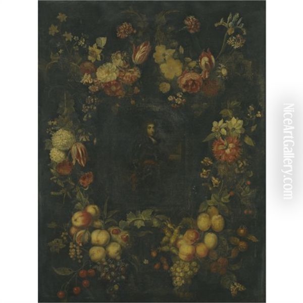 Portrait Of A Gentleman In Armour Surrounded By Festoons Of Fruit And Flowers - view 1