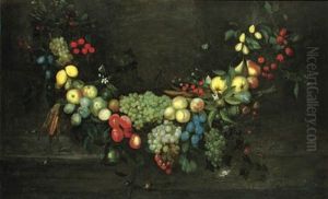 A Swag Of Fruit Hanging In A Niche, With Butterflies, Beetles And A Snail