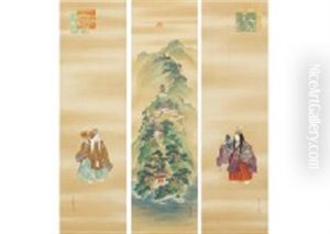 Hourai Mountain And Crane And Turtle (a Set Of 3 Scrolls) Hourai Mountain And Crane And Turtle (a Set Of 3 Scrolls)
