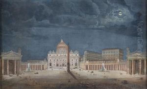 Veduta Notturna Di Piazza San Pietro Illuminata, Con Figure