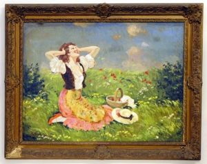 Lady In A Landscape by Leopold Illencz