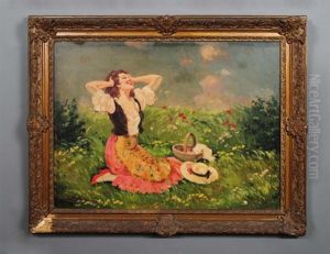 Lady In A Landscape by Leopold Illencz
