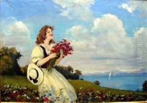 Girl With A Bunch Of Flowers by Leopold Illencz