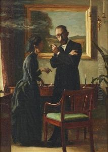 Interior With A Smoking Man And A Woman by Peter Vilhelm Ilsted
