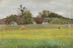 Summer Landscape With A Thatched Farmhouse by Peter Vilhelm Ilsted